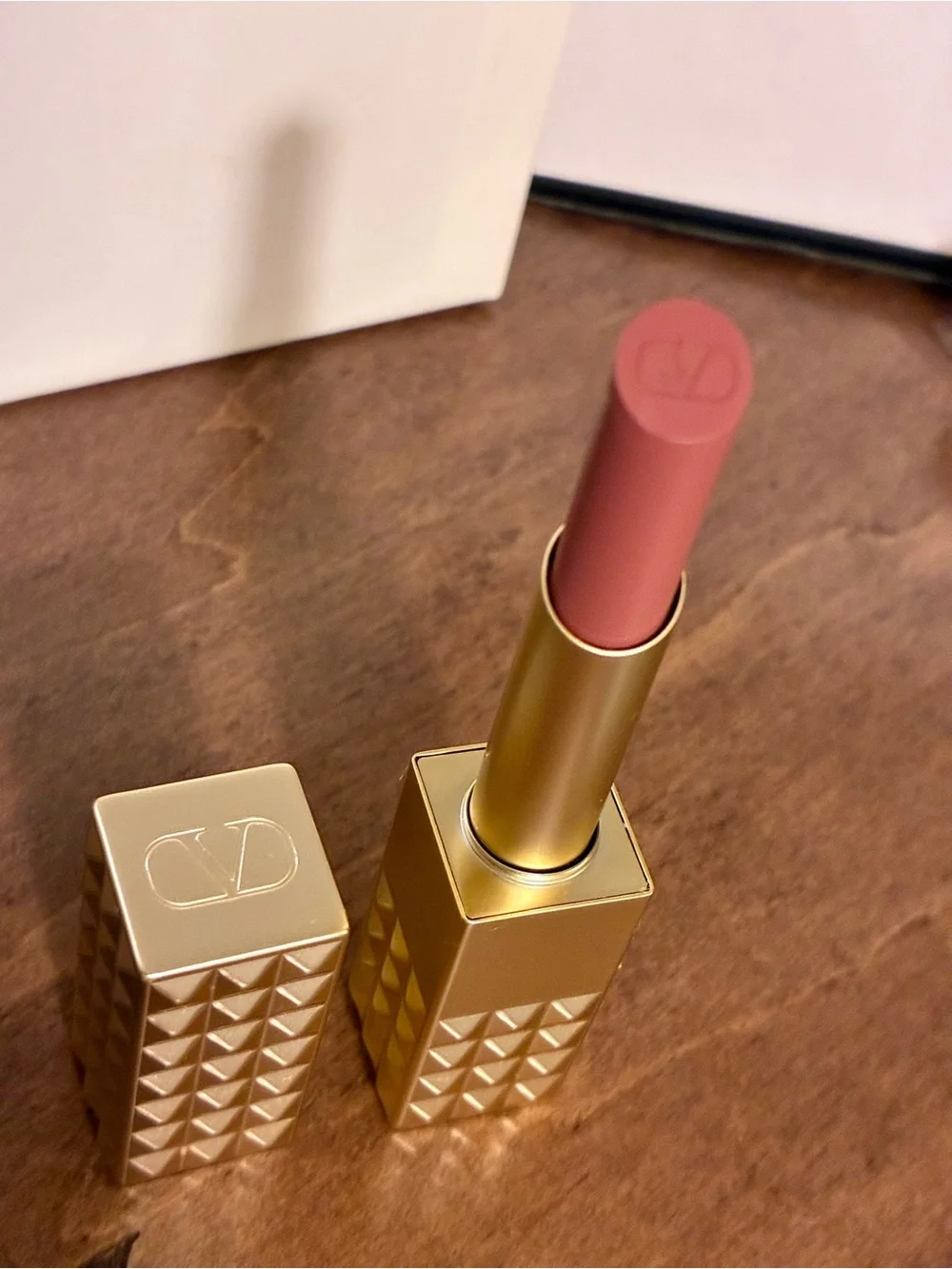 Valentino Matte Lipstick in Rose Nude with Studded Gold Case